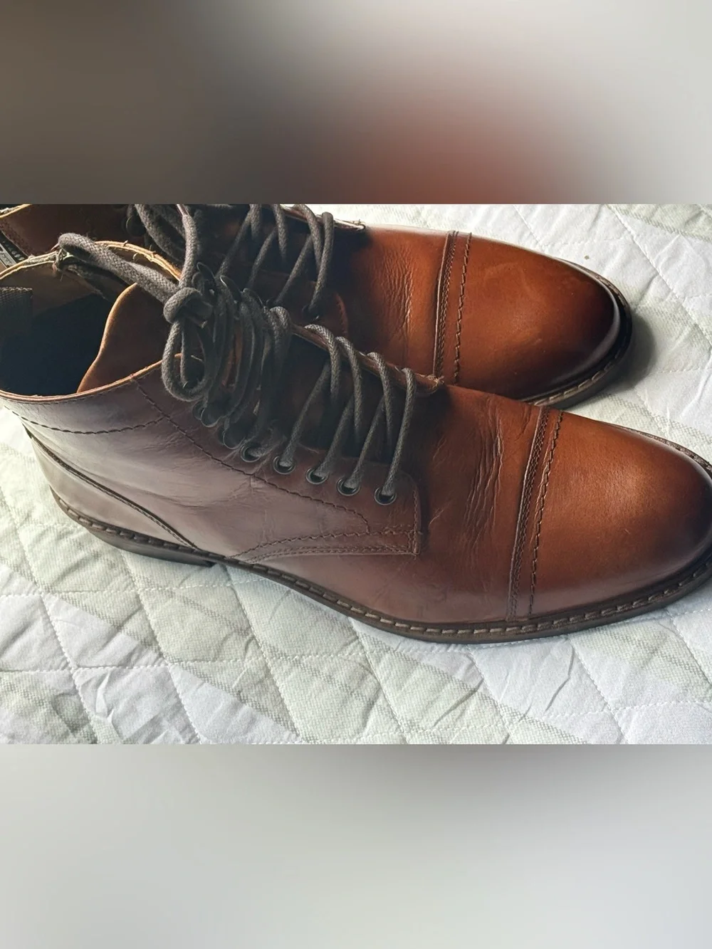 Crown Vintage Men’s Lingdale Leather Cap Toe Lace-Up Boots, Size 10.5, Cognac